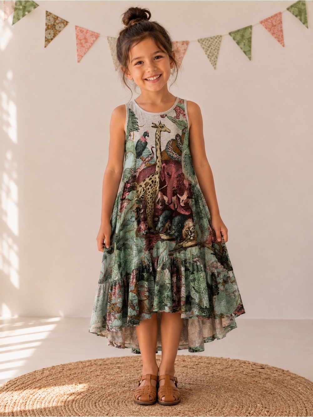 Paper Wings Jungle Safari High-Low Organic Dress | Girls 8